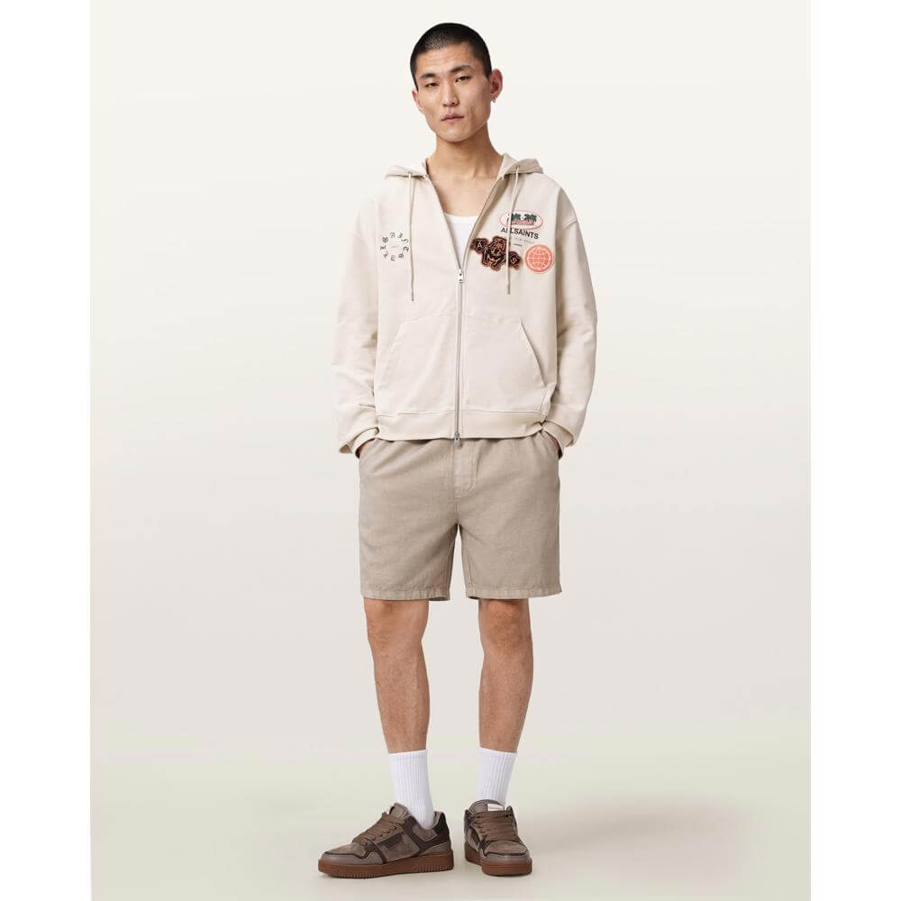 AllSaints Patcher Zip Up Cotton Hoodie